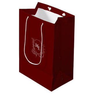 Sacola Para Presentes Média crista botânica de Borgonha monograma casamento