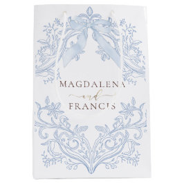 Sacola Para Presentes Média crista de casamento em aquarela azul