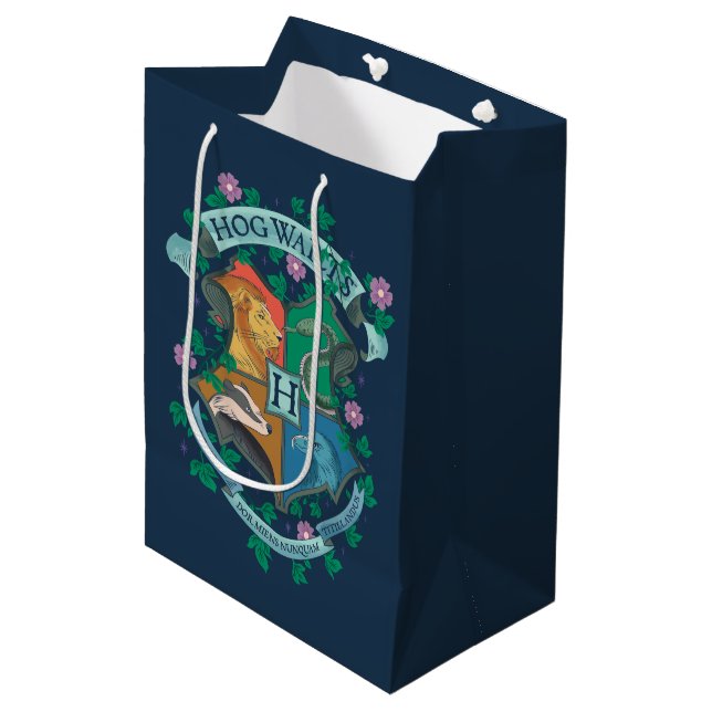 Sacola Para Presentes Média Crista Floral de HOGWARTS™ (Frente inclinada)