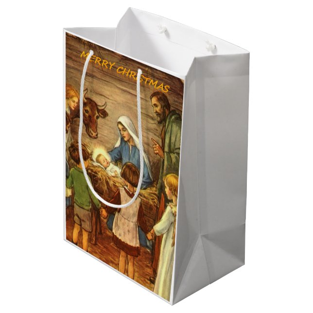 Sacola Para Presentes Média Cristo de Jesus para Presentes de Natal (Verso inclinado)