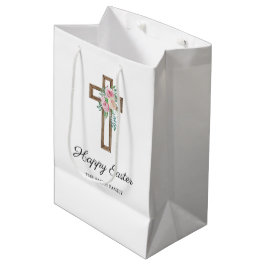 Sacola Para Presentes Média Cruz Floral Feliz Páscoa