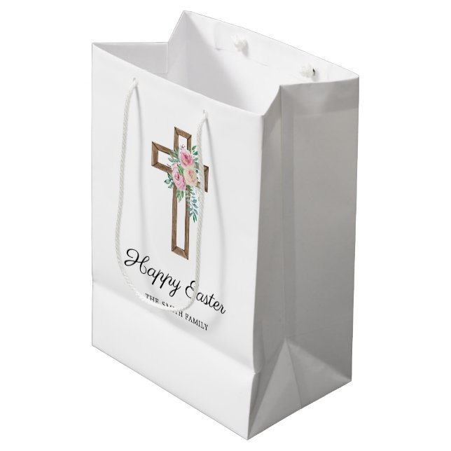 Sacola Para Presentes Média Cruz Floral Feliz Páscoa (Frente inclinada)