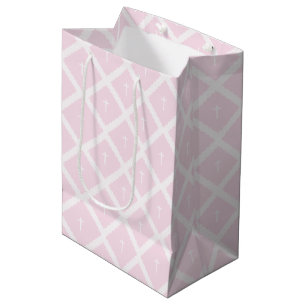 Sacola Para Presentes Média Cruzamento branco elegante sobre o batismo de padr