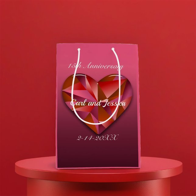 Sacola Para Presentes Média Crystal Heart For 15 Anniversário (Criador carregado)