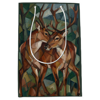 Sacola Para Presentes Média Cubist Style Reindeer Gift Bag