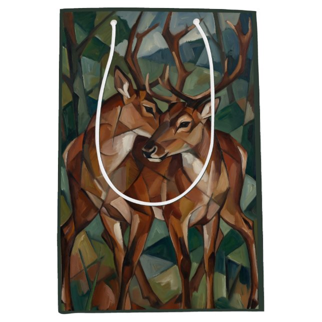Sacola Para Presentes Média Cubist Style Reindeer Gift Bag (Frente)