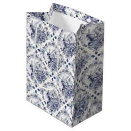 Sacola Para Presentes Média Cuja Vintagem Neerlandesa Escava-Marinho Delft Blu