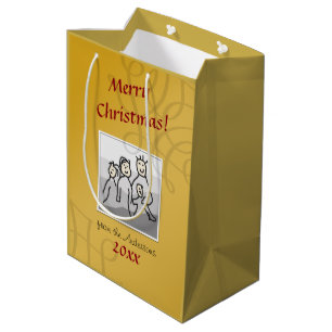 Sacola Para Presentes Média Cumprimento dourado do Feliz Natal pessoal da foto