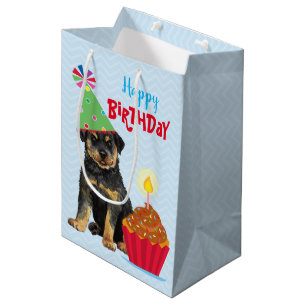 Sacola Para Presentes Média Cupcake de aniversário Rottweiler Saco médio para