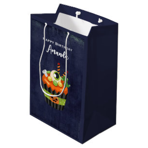 Sacola Para Presentes Média Cupcake de Halloween bonito e assustador com uma b