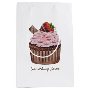 Sacola Para Presentes Média Cupcake De Morango Cujo Cama É Em Aquarela