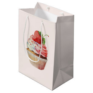 Sacola Para Presentes Média Cupcake de Morango Doce Sobremesa