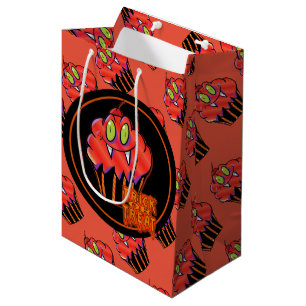 Sacola Para Presentes Média Cupcake de Vampiro Laranja Bonito do Halloween - P