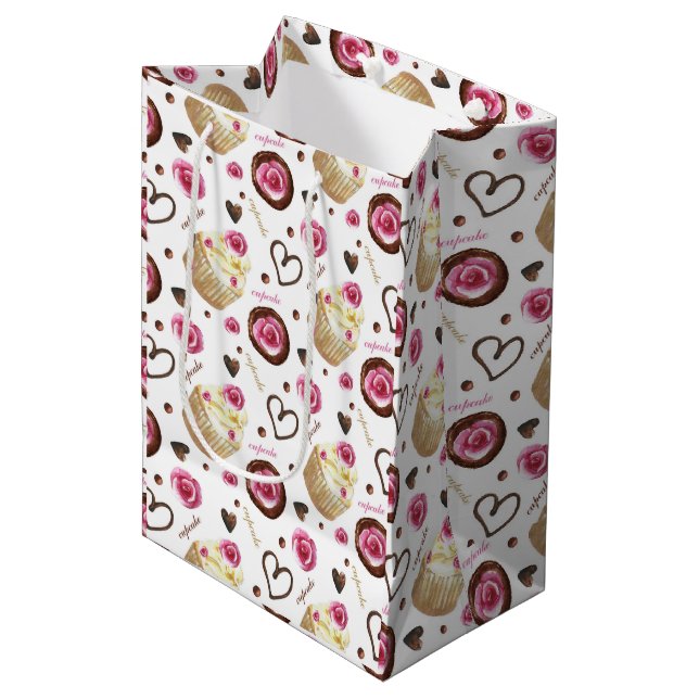 Sacola Para Presentes Média Cupcakes de aquarela (Frente inclinada)
