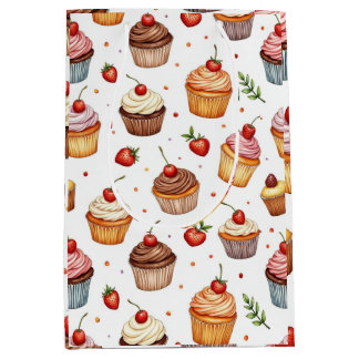 Sacola Para Presentes Média Cupcakes e Morangos