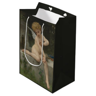 Sacola Para Presentes Média Cupido com borboleta (por Bouguereau)