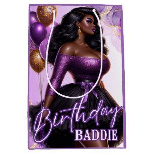 Sacola Para Presentes Média Curvy Glam African American Women Purple Birthday
