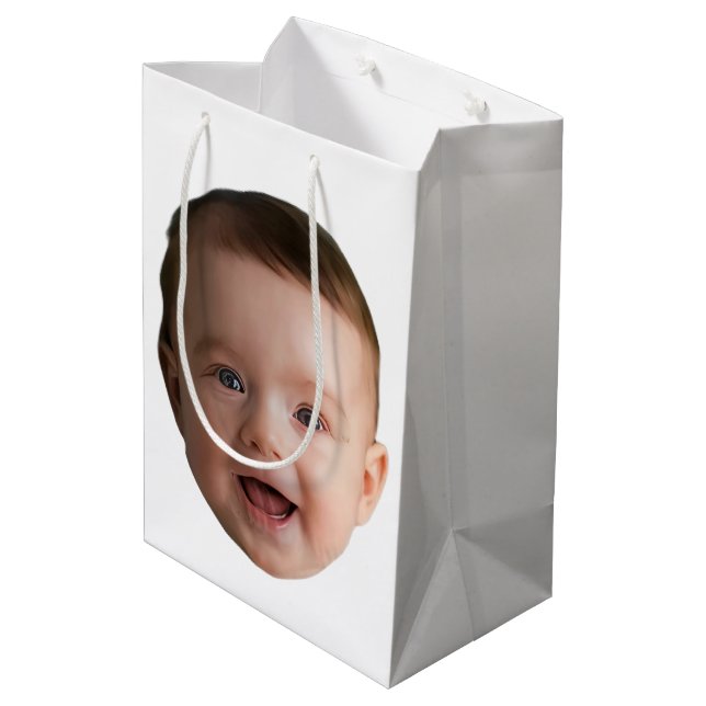 Sacola Para Presentes Média Custom Baby Face, Funny custom photo (Verso inclinado)