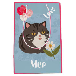 Sacola Para Presentes Média Custom Cute Gray Cat with Mur and Love