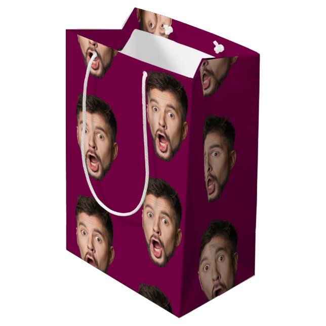 Sacola Para Presentes Média Custom Face Personalized Birthday Wedding Party (Verso inclinado)