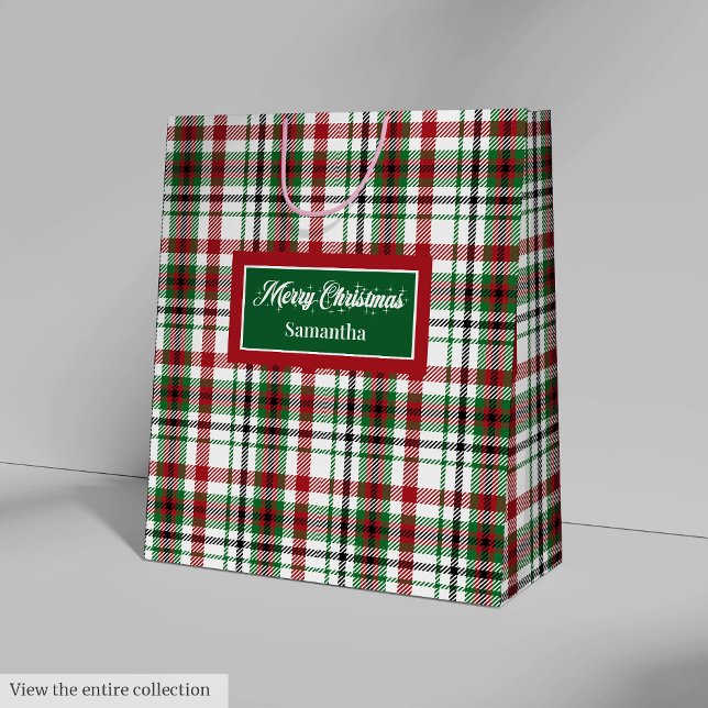 Sacola Para Presentes Média Custom Holiday Gift Bags Classic Red Green Plaid (Custom Holiday Gift Bags Classic Red Green Plaid)
