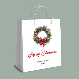 Sacola Para Presentes Média Custom name Christmas wreath bag red and green  