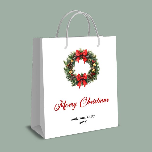 Sacola Para Presentes Média Custom name Christmas wreath holiday gift bag idea (Custom name Christmas wreath holiday gift bag idea)