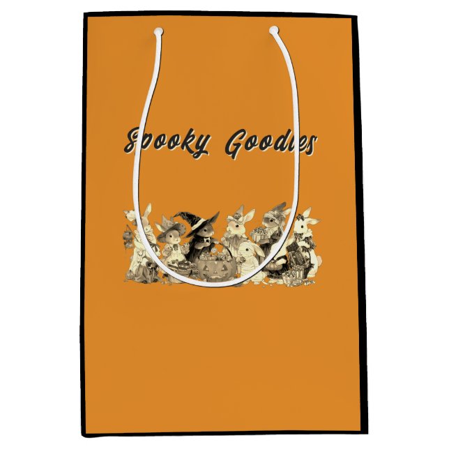 Sacola Para Presentes Média Custom Name Modern Orange Black Halloween Bunny (Frente)