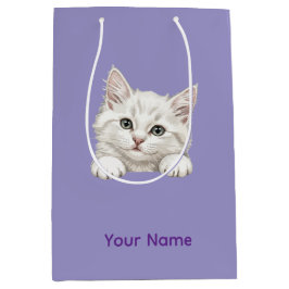Sacola Para Presentes Média Custom Name Personalized Kitten Art Gift