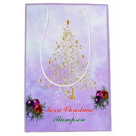 Sacola Para Presentes Média Custom Printed Holiday Gift Bag with Golden Tree 