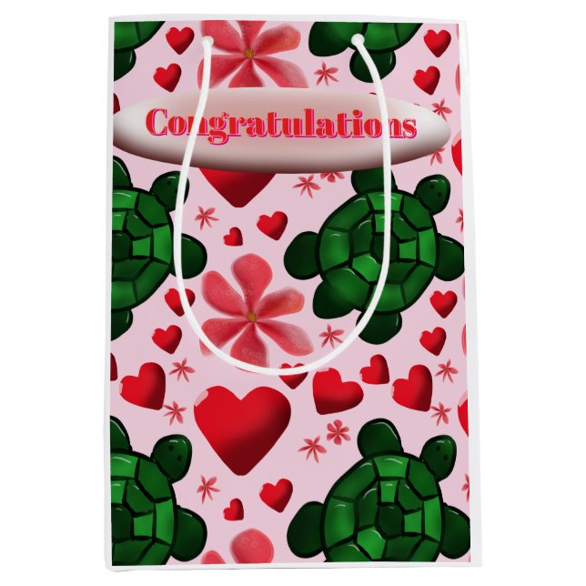 Sacola Para Presentes Média Custom turtle pattern  wrapping paper (Frente)