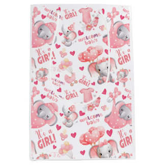 Sacola Para Presentes Média Cute Baby Girl Baby Shower & Newborn Girl Present 