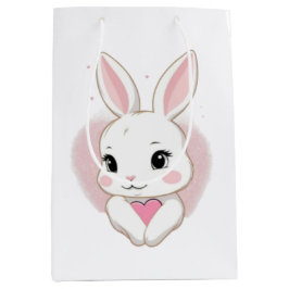 Sacola Para Presentes Média Cute Bunny Holding Heart | Romantic Design