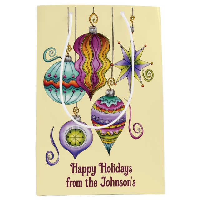 Sacola Para Presentes Média Cute Christmas, Elegant and Fancy Glass Ornaments (Frente)