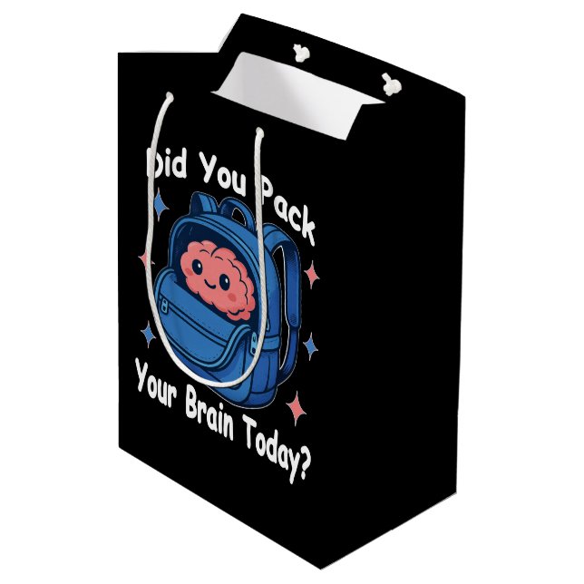 Sacola Para Presentes Média Cute “Did You Pack Your Brain Today?” Brain Pun (Verso inclinado)