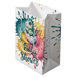 Sacola Para Presentes Média Cute Dinosaur with Watercolor Splash Baby Shower