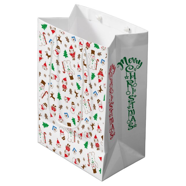 Sacola Para Presentes Média Cute Doodle Character Christmas Gift Bag (Frente inclinada)
