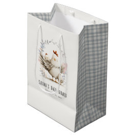 Sacola Para Presentes Média Cute Farm Mum and Baby Chick Floral Baby Shower