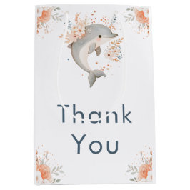 Sacola Para Presentes Média Cute Floral Dolphin Baby Shower