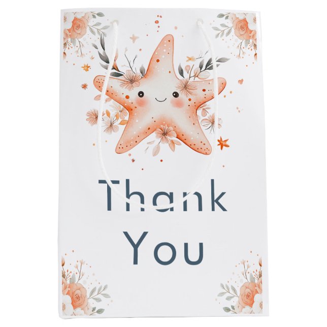 Sacola Para Presentes Média Cute Floral Starfish Baby Shower (Frente)