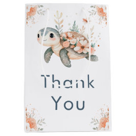 Sacola Para Presentes Média Cute Floral Turtle Baby Shower