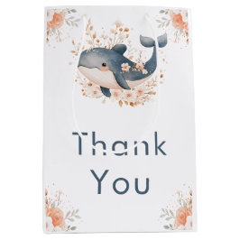 Sacola Para Presentes Média Cute Floral Whale Baby Shower 