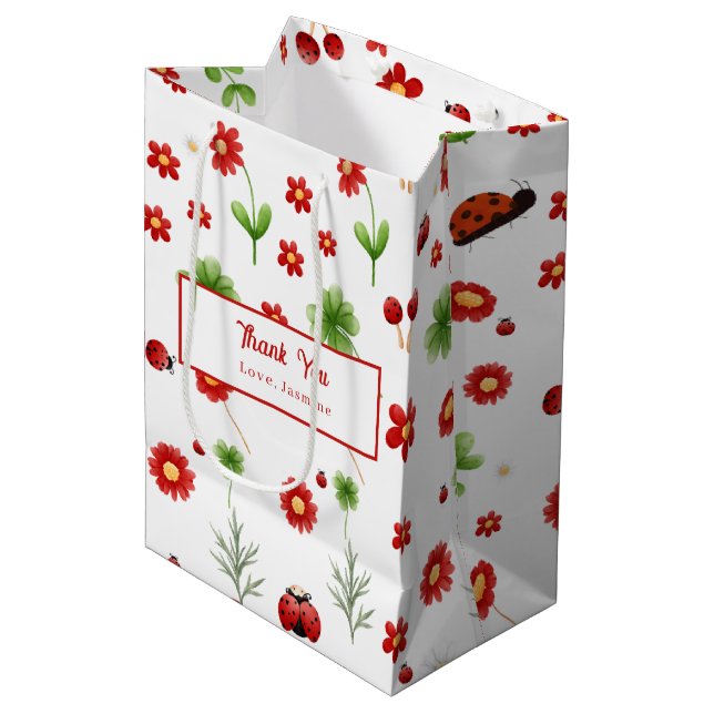 Sacola Para Presentes Média Cute Garden little ladybug baby shower  (Frente inclinada)