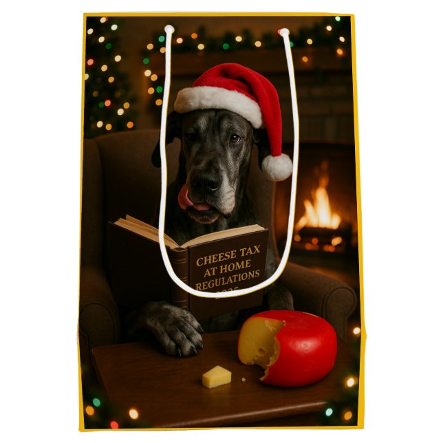 Sacola Para Presentes Média Cute Great Dane Cheese Tax Christmas gift bag  (Verso)