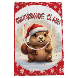 Sacola Para Presentes Média Cute Groundhog Claus Funny Groundhog Christmas