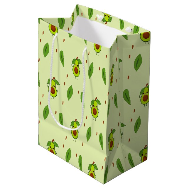 Sacola Para Presentes Média Cute kawaii avocado em verde (Frente inclinada)