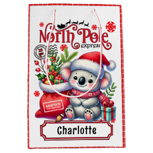 Sacola Para Presentes Média Cute Koala Chirstmas Nome Personalizado