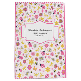 Sacola Para Presentes Média Cute Ladybug Pink Girl Baby Shower