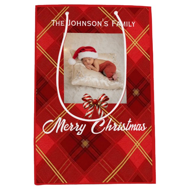 Sacola Para Presentes Média Cute Little Elves - Personalized Christmas  (Frente)