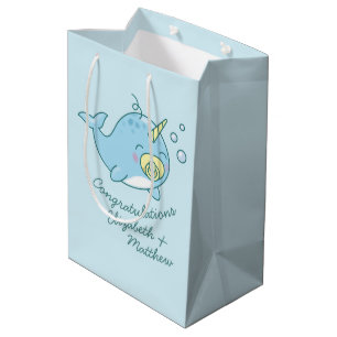 Sacola Para Presentes Média Cute Narwhal Chá de fraldas Kawaii
